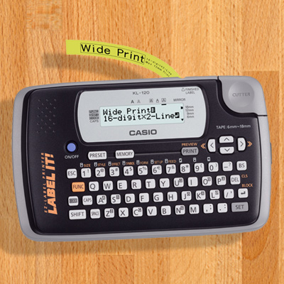 CASIO® Portable Thermal Label Maker - Organize your life with easy-to-make identifying labels! This portable thermal printer is simple and ideal for home, school, or the office. It features a 16-digit LCD display with 2 lines, one built-in font and 24 character sizes. It also has an easy-to-use keyboard that helps you label and print whatever you want!